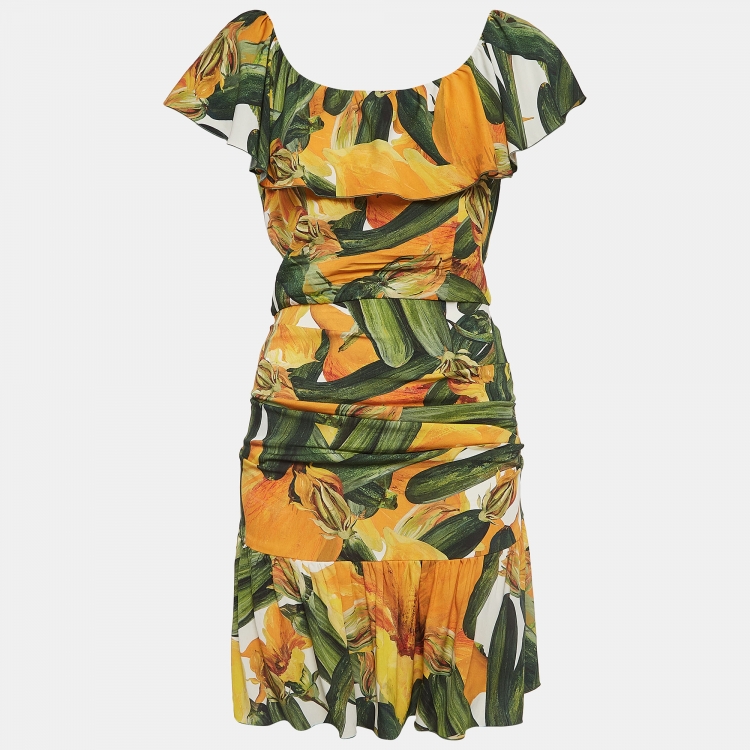 مملوكة مسبقًا Dolce & Gabbana Multicolor Floral Printed Flounce Midi Dress S