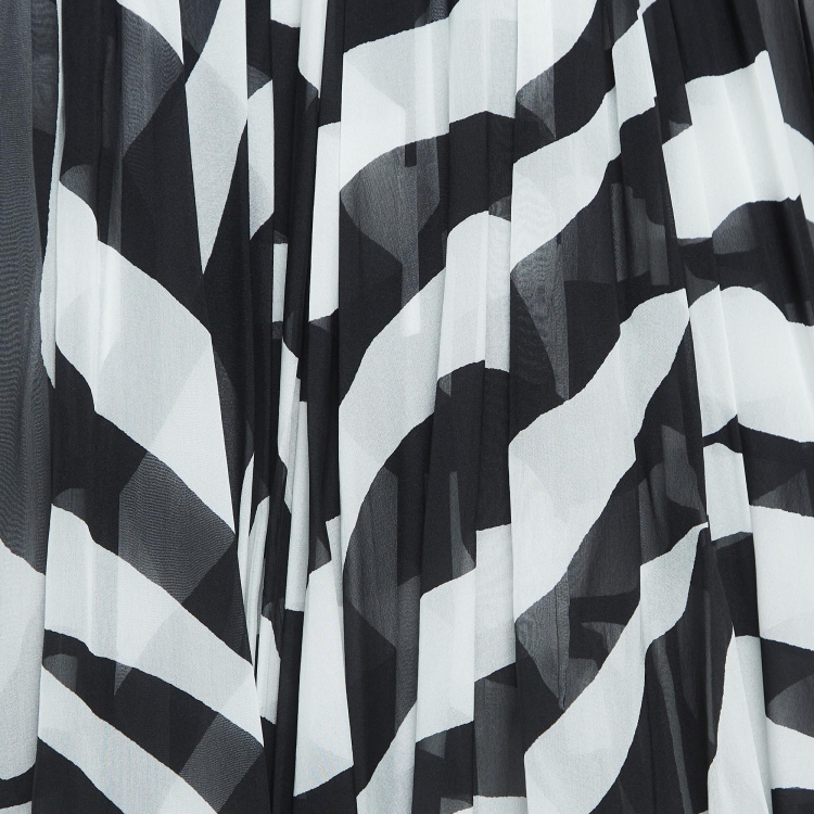 Pre Owned Dolce & Gabbana Black/White Zebra Print Chiffon Silk One Shoulder Dress M