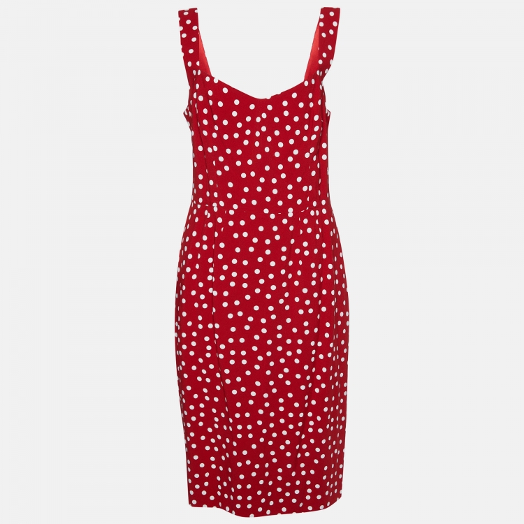 Pre Owned Dolce & Gabbana Red Polka Dot Print Crepe Sleeveless Dress L