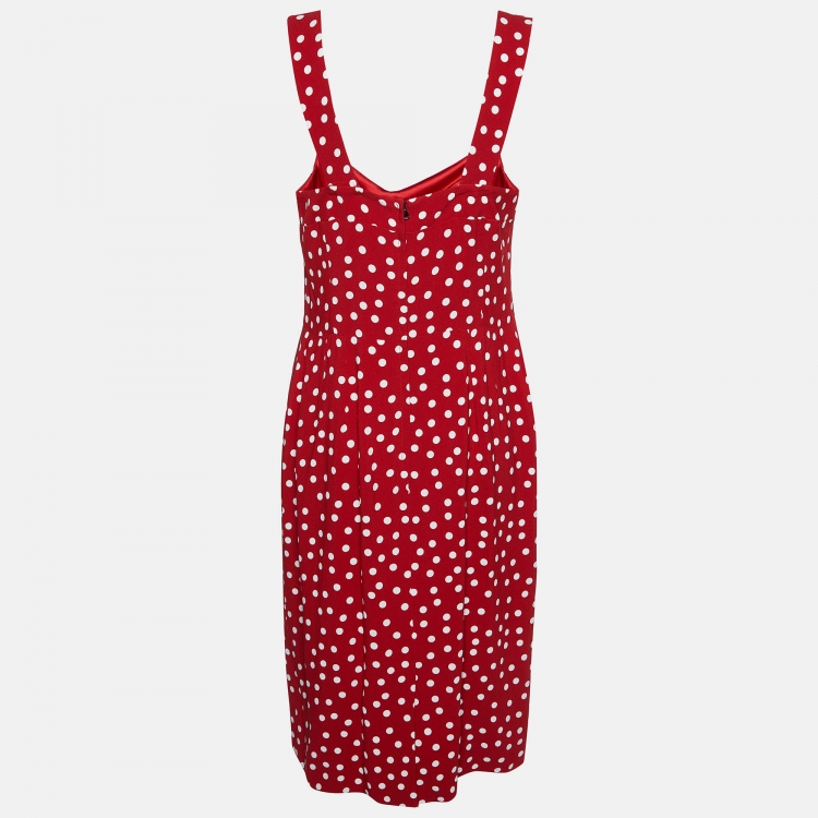 Pre Owned Dolce & Gabbana Red Polka Dot Print Crepe Sleeveless Dress L