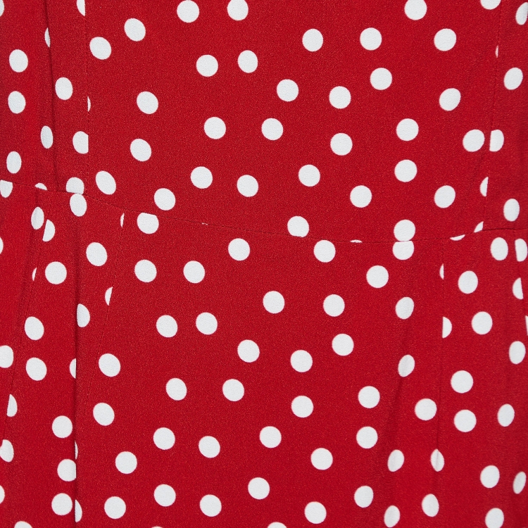 Pre Owned Dolce & Gabbana Red Polka Dot Print Crepe Sleeveless Dress L