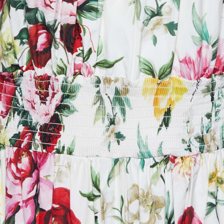 Pre Owned Dolce & Gabbana White Floral Print Cotton Tiered Maxi Dress M