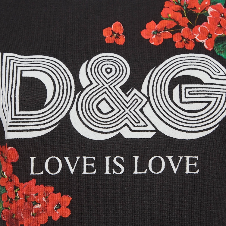 Pre Owned Dolce & Gabbana Black Floral Logo Printed Cotton Crewneck T-Shirt S