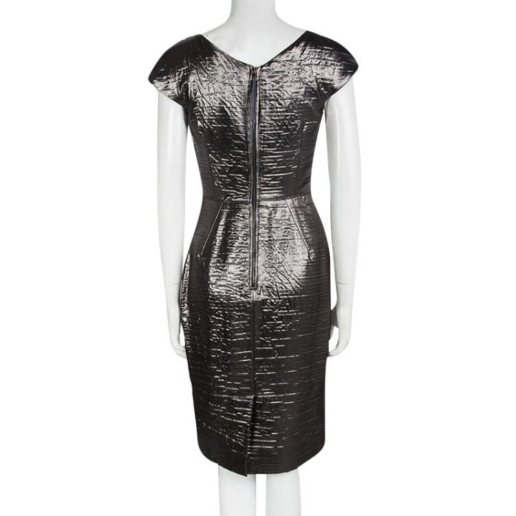 Pre Owned Dolce and Gabbana Metallic Cap Sleeve Sheath Dress M