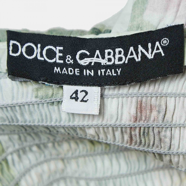Pre Owned Dolce & Gabbana Blue Floral Print Off-Shoulder Mini Dress M