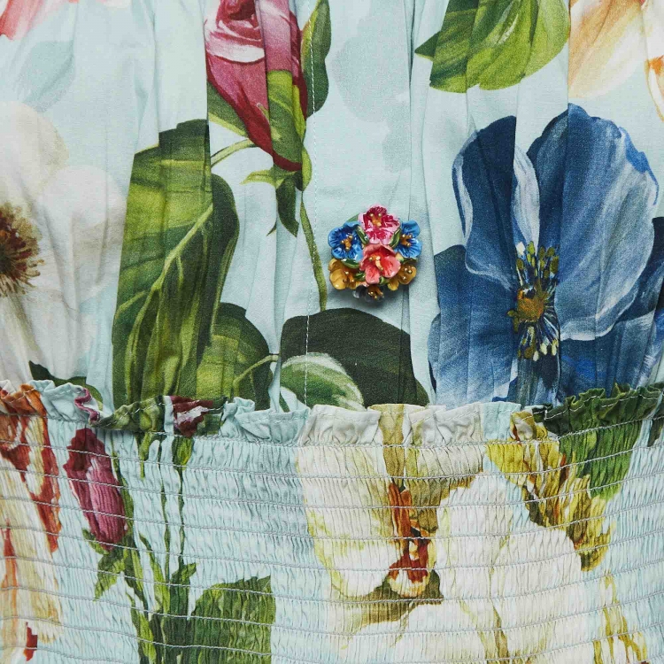 Pre Owned Dolce & Gabbana Blue Floral Print Off-Shoulder Mini Dress M