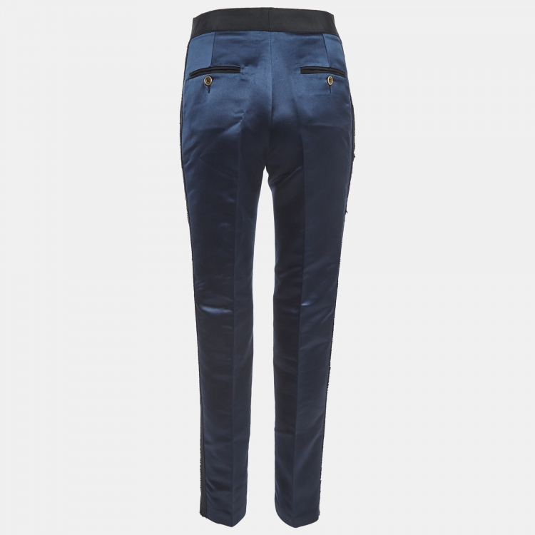 Pre Owned Dolce & Gabbana Navy Blue Side Stripe Satin Trousers S