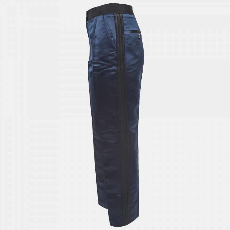 Pre Owned Dolce & Gabbana Navy Blue Side Stripe Satin Trousers S