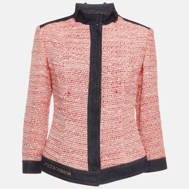 مملوكة مسبقًا Dolce & Gabbana Vintage Pink Tweed and Denim Trim Jacket M