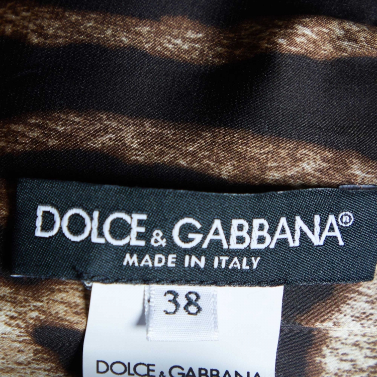 Pre Owned Dolce & Gabbana Brown Leopard Print Wool Off The Shoulder Dress S
