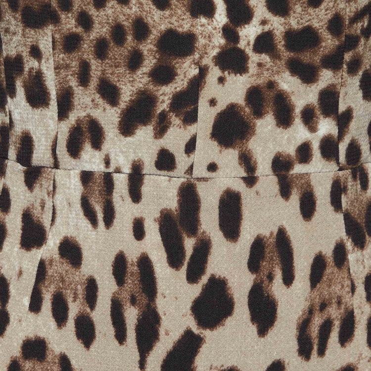 Pre Owned Dolce & Gabbana Brown Leopard Print Wool Off The Shoulder Dress S