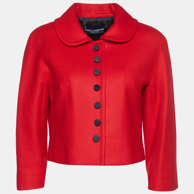 Pre Owned Dolce & Gabbana Red Wool Cropped Jacket M