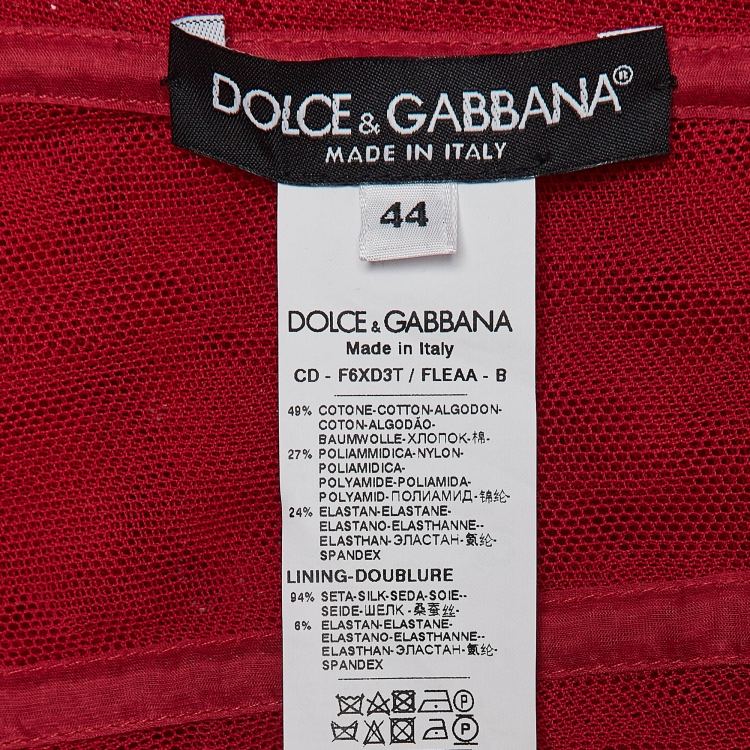 Pre Owned Dolce & Gabbana Red Ruched Stretch Tulle Midi Dress M