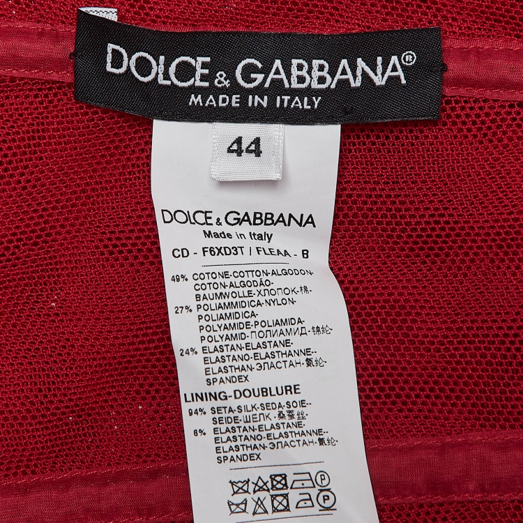 Pre Owned Dolce & Gabbana Red Ruched Stretch Tulle Midi Dress M