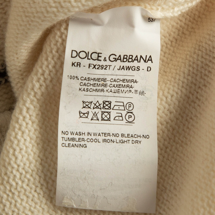 Pre Owned Dolce & Gabbana Off-White Intarsia Patterned Cashmere Knit Sweater M