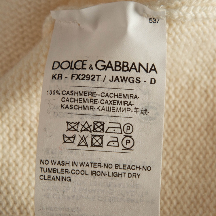 Pre Owned Dolce & Gabbana Off-White Intarsia Patterned Cashmere Knit Sweater M