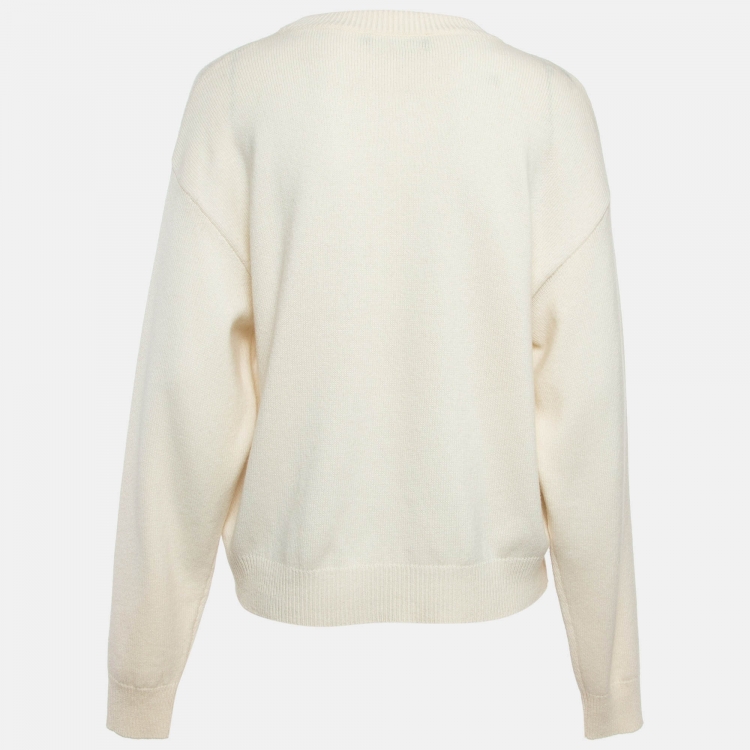 Pre Owned Dolce & Gabbana Off-White Intarsia Patterned Cashmere Knit Sweater M