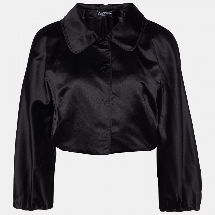 Pre Owned Dolce & Gabbana Black Silk Satin Cropped Jacket M