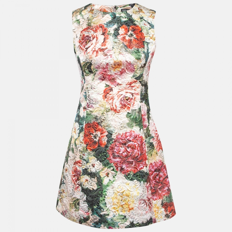Pre Owned Dolce & Gabbana Multicolor Floral Jacquard Mini Sheath Dress M