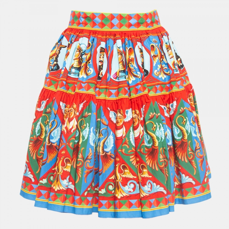 Pre Owned Dolce & Gabbana Multicolor Carretto Print Gathered Mini Skirt S