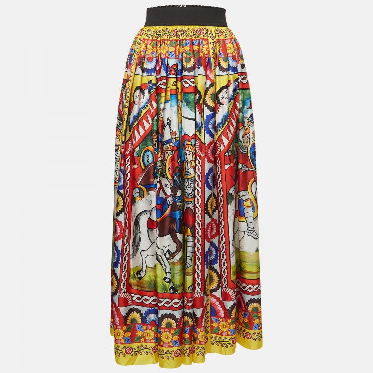 Pre Owned Dolce & Gabbana Multicolor Carretto Print Cotton Midi Skirt M