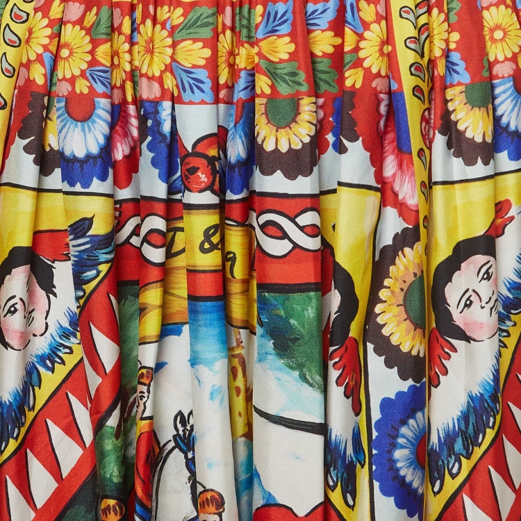 Pre Owned Dolce & Gabbana Multicolor Carretto Print Cotton Midi Skirt M