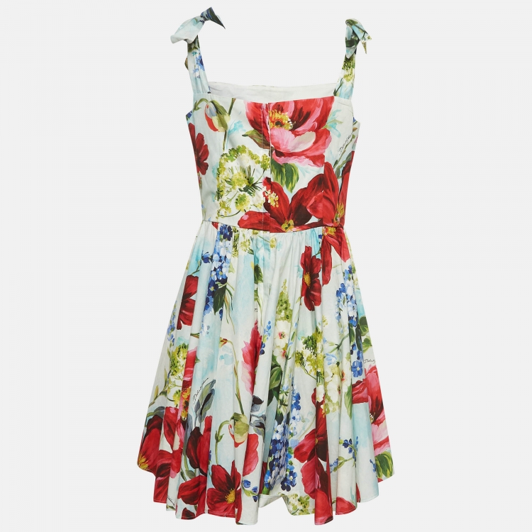Pre Owned Dolce & Gabbana Multicolor Floral Print Cotton Mini Dress L