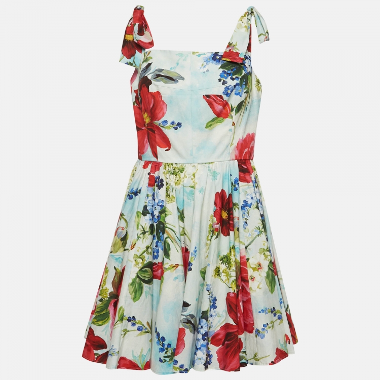 Pre Owned Dolce & Gabbana Multicolor Floral Print Cotton Mini Dress L