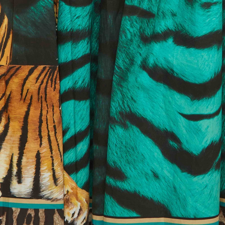 Pre Owned Dolce & Gabbana Green Tiger Print Cotton Gathered Mini Skirt M