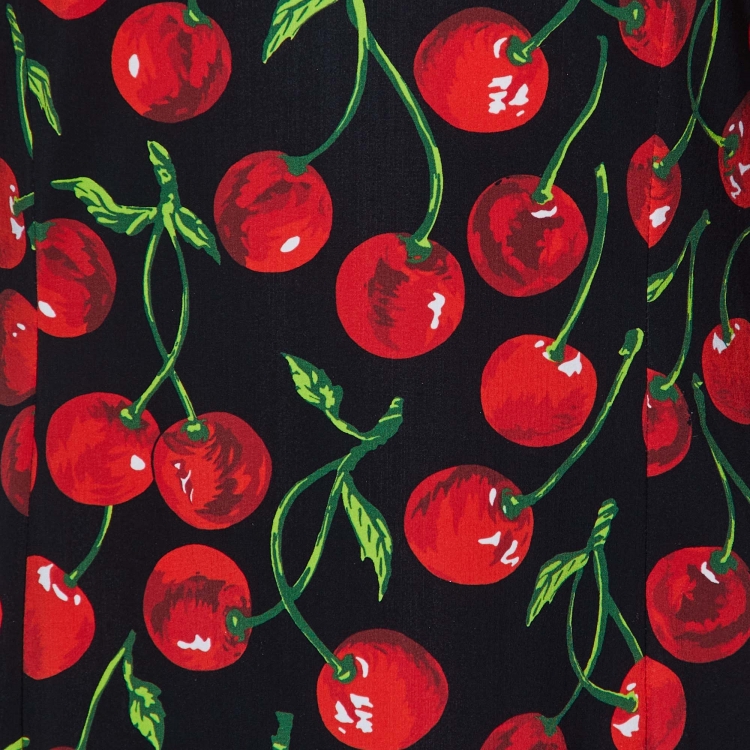 Pre Owned Dolce & Gabbana Black Cherry Print Jersey Midi Dress M