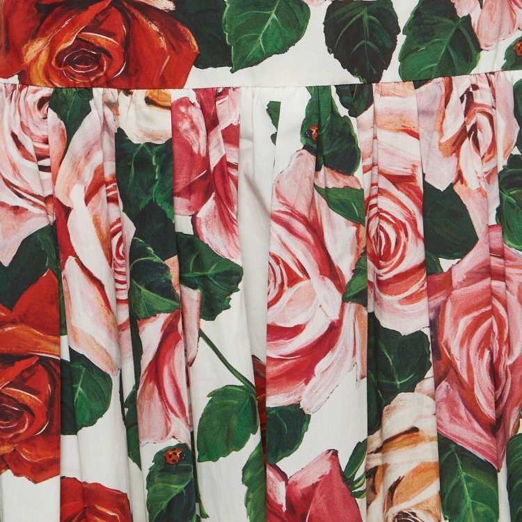 مملوكة مسبقًا Dolce & Gabbana White Rose Print Cotton Flared Mini Skirt XS