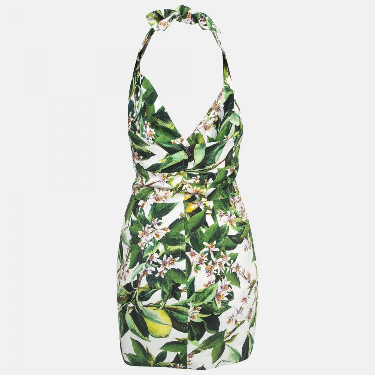Pre Owned Dolce & Gabbana Green Floral Print Crepe Halter Neck Mini Dress S