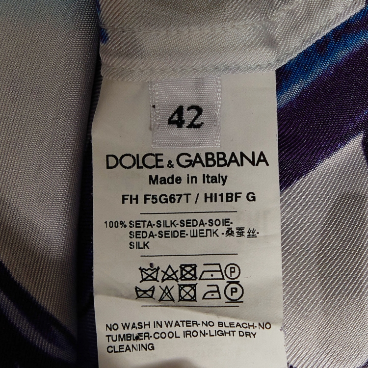 مملوكة مسبقًا Dolce & Gabbana Navy Blue Majolica Print Silk Belted Shirt M