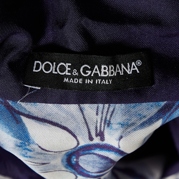مملوكة مسبقًا Dolce & Gabbana Navy Blue Majolica Print Silk Belted Shirt M