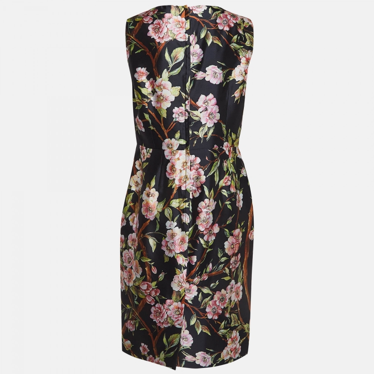 Pre Owned Dolce & Gabbana Black Floral Print Silk Shift Dress M