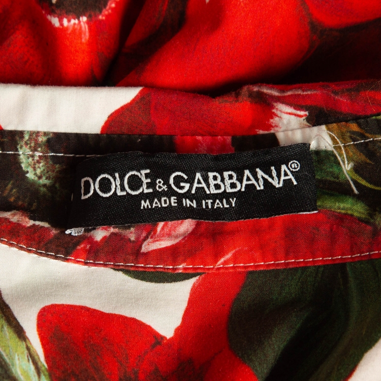 Pre Owned Dolce & Gabbana Red Floral Print Poplin Maxi Shirt Dress M
