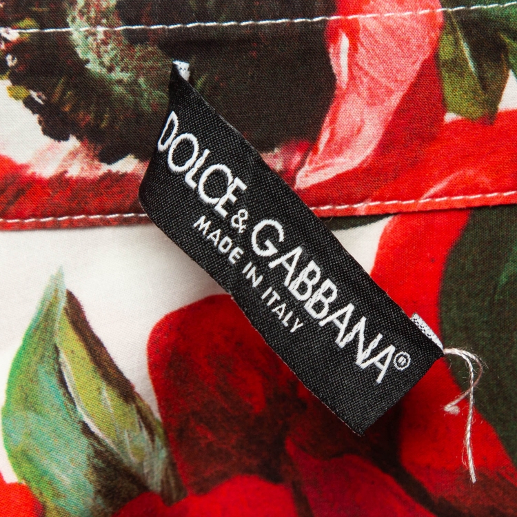 Pre Owned Dolce & Gabbana Red Floral Print Poplin Maxi Shirt Dress M