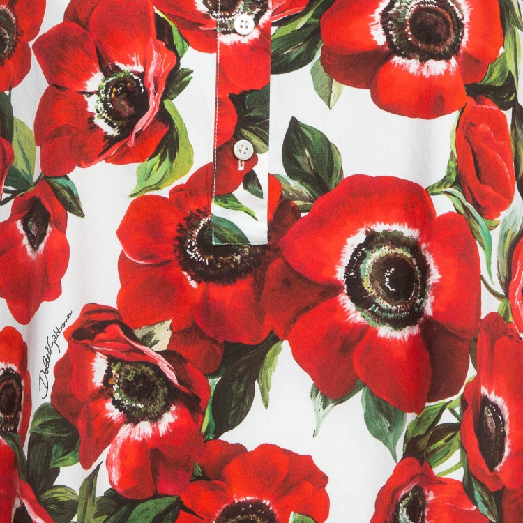 Pre Owned Dolce & Gabbana Red Floral Print Poplin Maxi Shirt Dress M