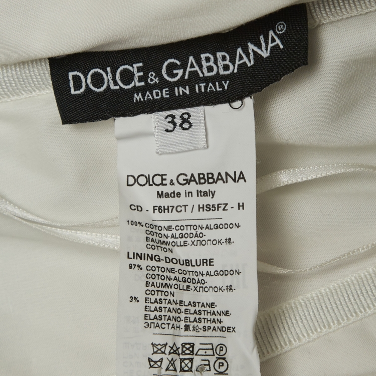 Pre Owned Dolce & Gabbana White Rose Print Poplin Strapless Mini Dress S