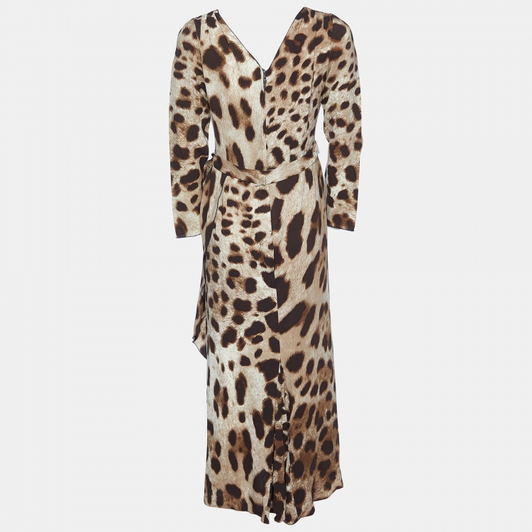 Pre Owned Dolce & Gabbana Brown Leopard Print Silk Maxi Dress L
