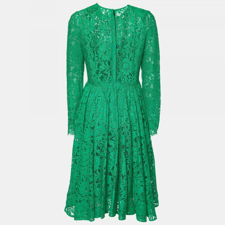 Pre Owned Dolce & Gabbana Green Lace Long Sleeve Midi Dress M