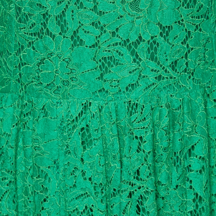 Pre Owned Dolce & Gabbana Green Lace Long Sleeve Midi Dress M