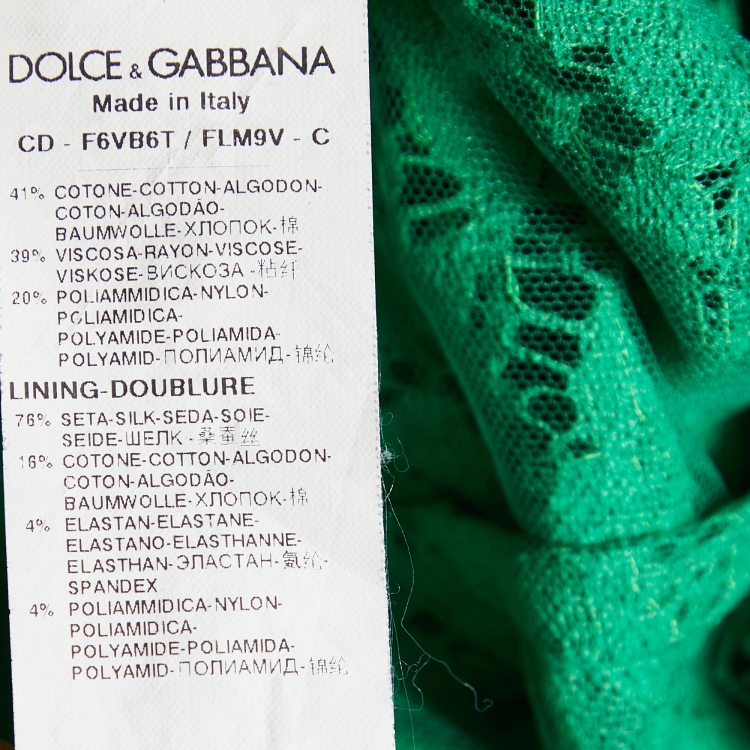 Pre Owned Dolce & Gabbana Green Lace Long Sleeve Midi Dress M