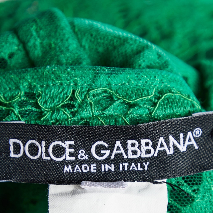 Pre Owned Dolce & Gabbana Green Lace Long Sleeve Midi Dress M