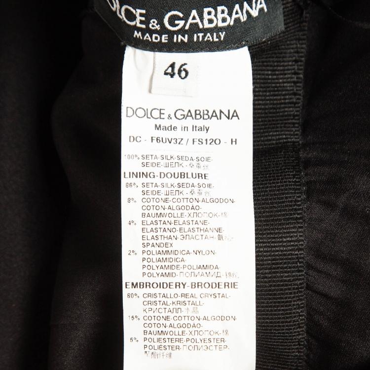 Pre Owned Dolce & Gabbana Black Sunflower Print Silk Crystal Belt Long Dress L