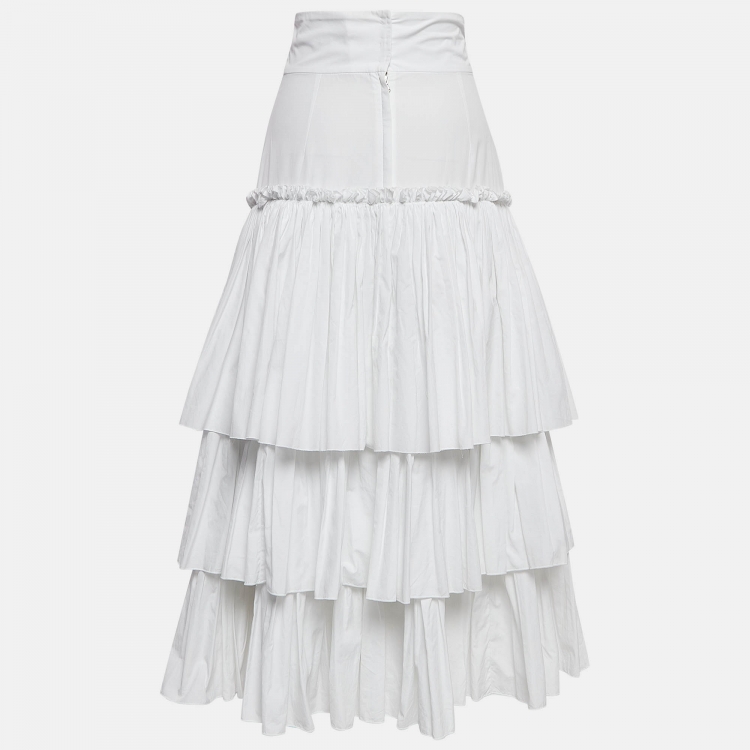 Pre Owned Dolce & Gabbana White Poplin Tiered Midi Skirt S