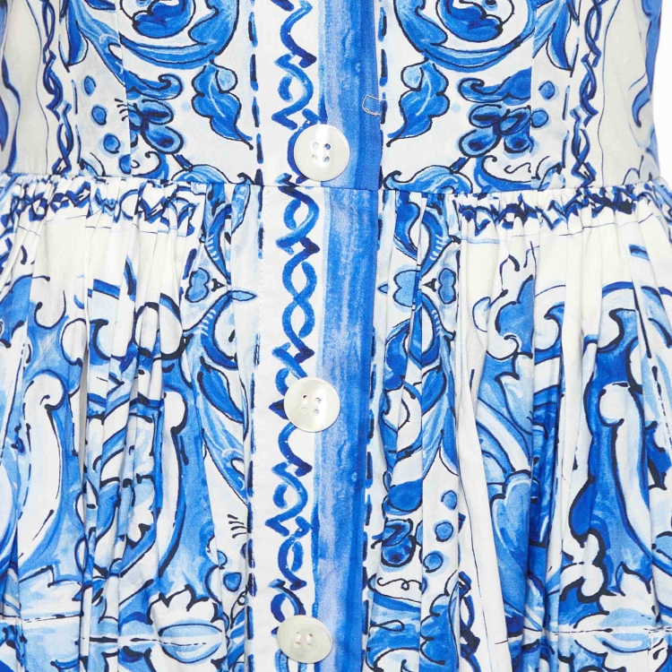 Pre Owned Dolce & Gabbana Blue Majolica Print Cotton Midi Dress S