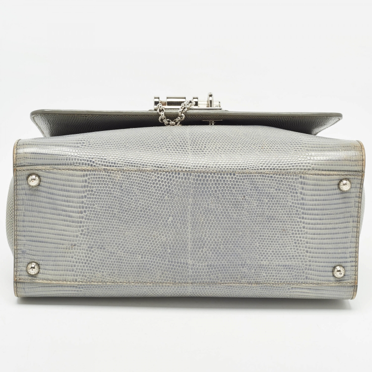 Pre Owned Dolce & Gabbana Light Blue Lizard Embossed Leather Medium Miss Monica Top Handle Bag
