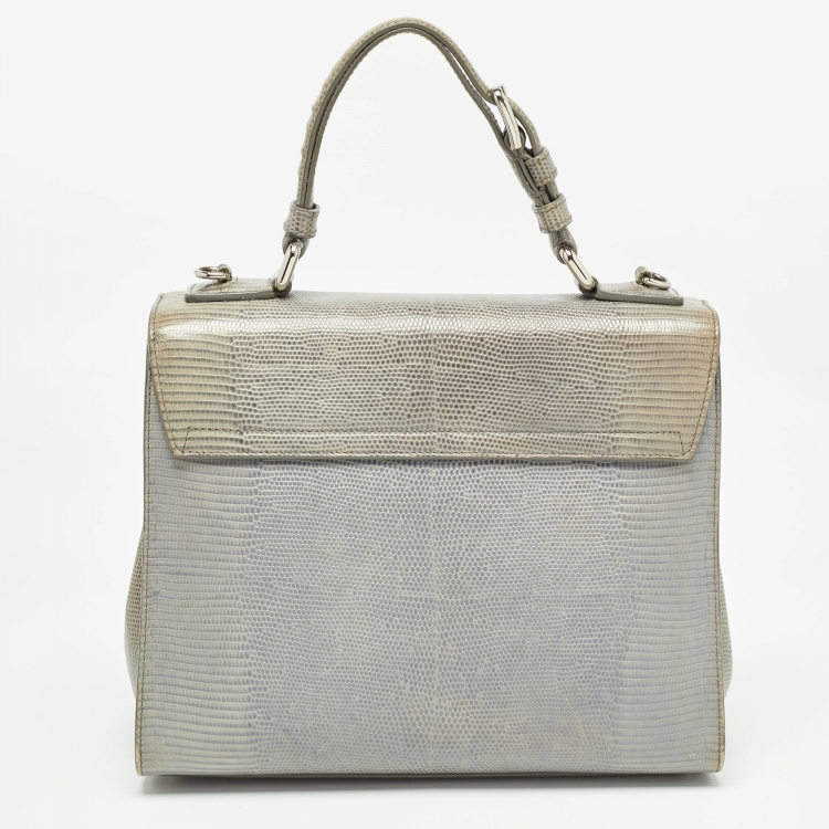 Pre Owned Dolce & Gabbana Light Blue Lizard Embossed Leather Medium Miss Monica Top Handle Bag
