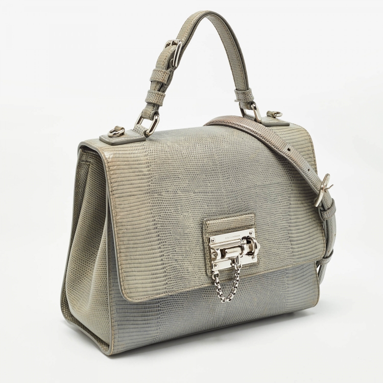 Pre Owned Dolce & Gabbana Light Blue Lizard Embossed Leather Medium Miss Monica Top Handle Bag